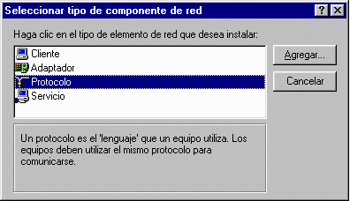 Panel de control - Red - Seleccionar tipo de componente de red