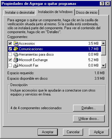 Panel de control - Agregar o quitar programas - Instalacin de Windows - Comunicaciones