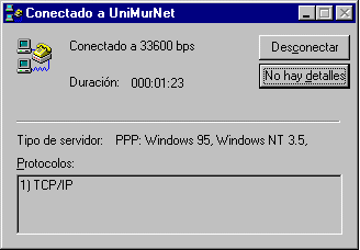 Mi PC - Acceso telefnico a redes - UniMurNet - Estado detallado de la conexin