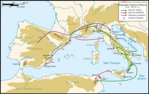 Mapa de las campañas de Aníbal y de Escipión
