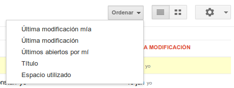 Opciones de ordenación en Google Drive