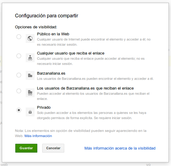 Opciones compartir archivos en Google Drive