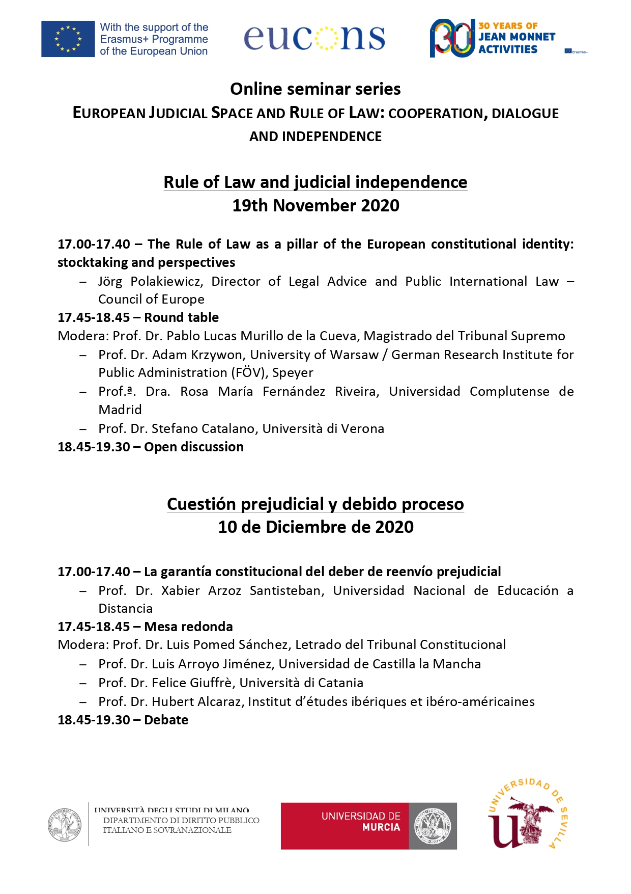 Online Seminar Series: European Judicial Space and Rule of Law