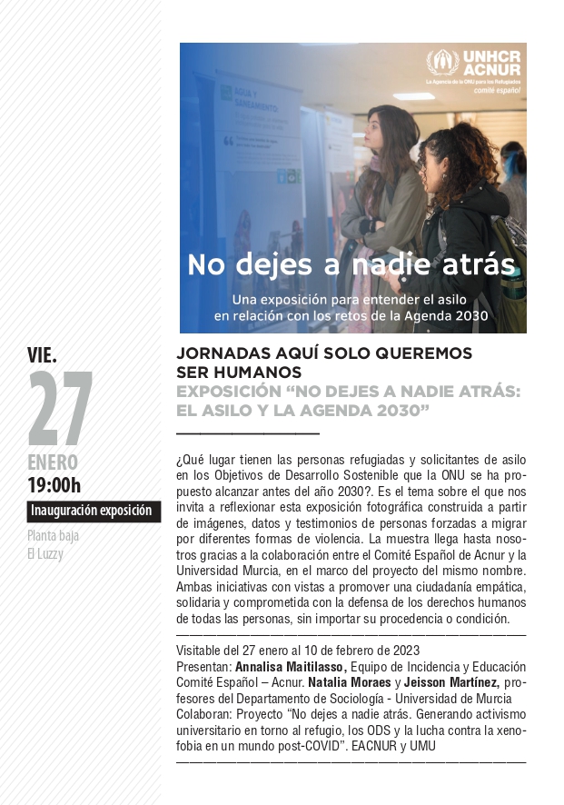 Exposición y taller de activismo sobre refugio y ODS coordinado por la UMU y el Comité Español de ACNUR