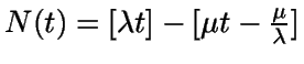 $N(t)=[\lambda t]-[ \mu t-\frac{\mu}{\lambda}]$